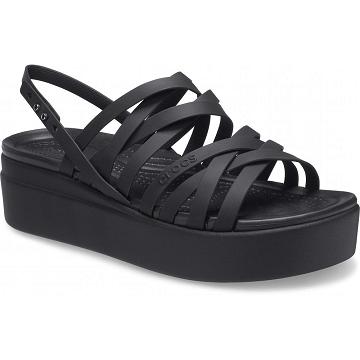 Crocs Brooklyn Strappy Low Wedge Women's Sandals Black | Australia 0498RVDW